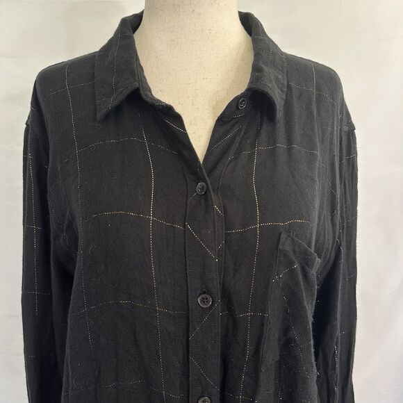 RAILS Hunter Button Up Shirt Ebony Tinsel Metallic Long Sleeves Women's L - Picture 4 of 11